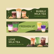 Free Vector Banner Template With Bubble Milk Tea