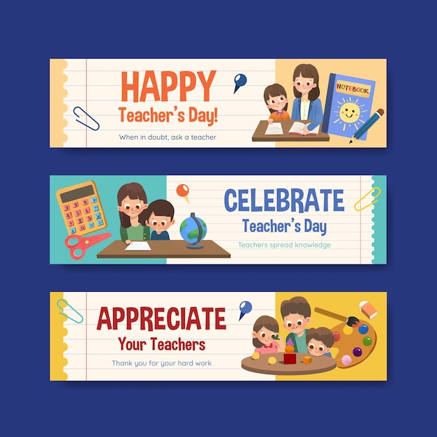 Free Vector | Banner template with teacher's day concept design