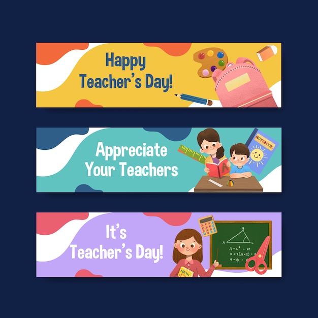 Free Vector | Banner template with teacher's day concept design