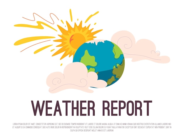 Premium Vector Banner Of Weather Report Concept Meteorological News With Sun Cumulus Cloud And Earth Planet