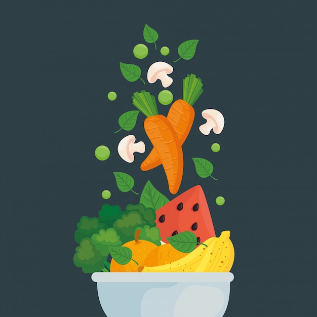 Premium Vector | Banner with healthy food in bowl, concept healthy food