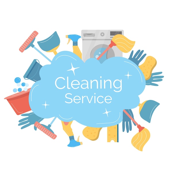 Premium Vector | Banner with tools for cleaning service