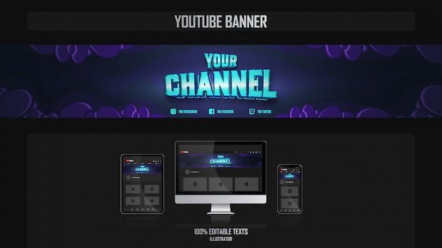 Premium Vector Banner For Youtube Channel With Gamer Concept