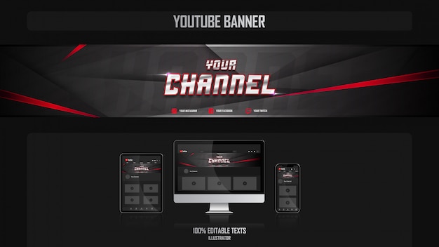 Banner for youtube channel with gamer concept Premium Vector