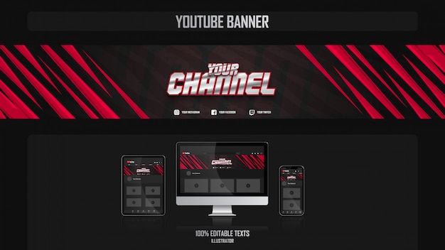 Banner for youtube channel with gamer concept Premium Vector