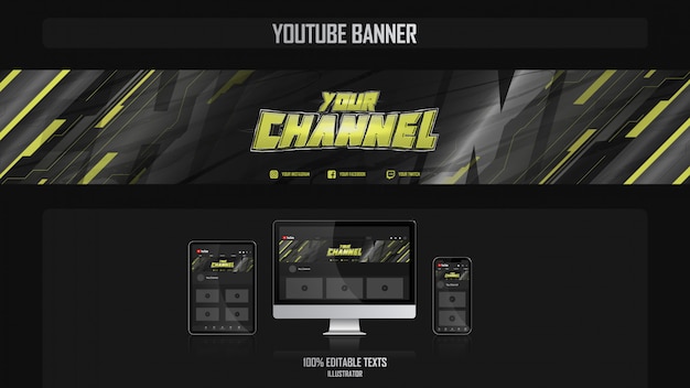 Banner For Youtube Channel With Gamer Concept Premium Vector