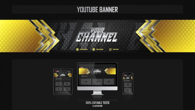 Premium Vector Banner For Youtube Channel With Gamer Concept