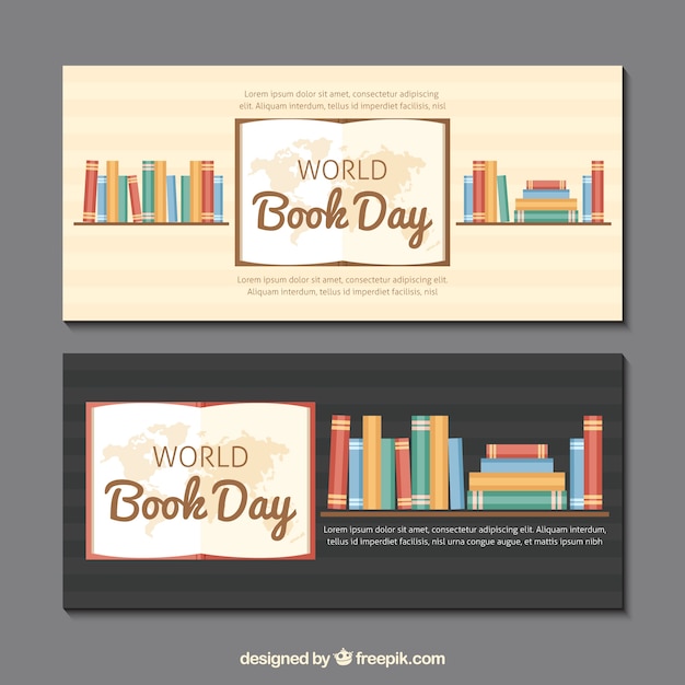 Free Vector | Banners book shelves with books in flat design