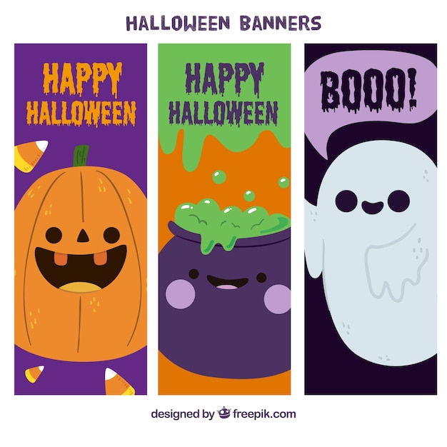 Free Vector | Banners of cute halloween characters