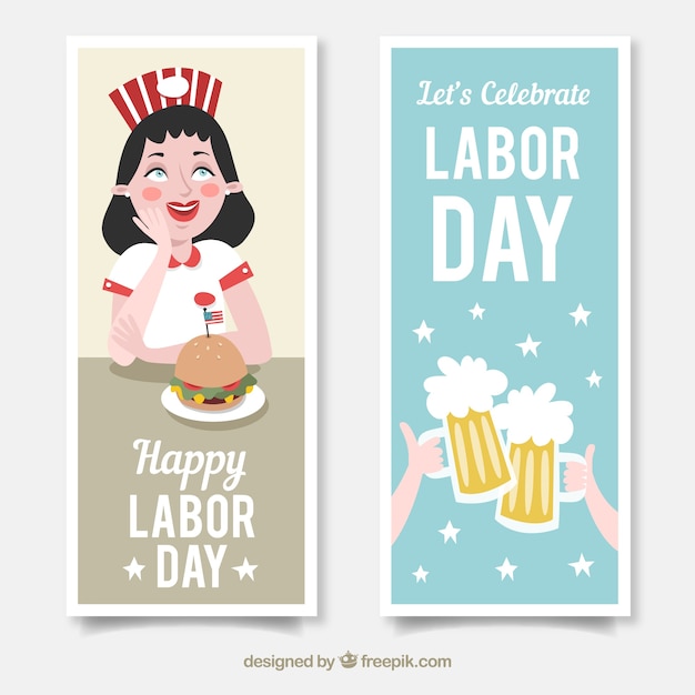 Banners for labor day with burger and\
beers