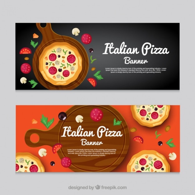 Banners of italian restaurant with delicious\
pizza