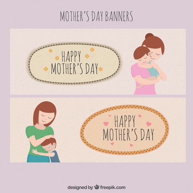 Banners of mother's day giving a hug