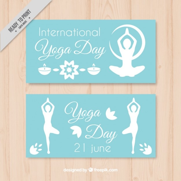 Banners of yoga day with silhouettes