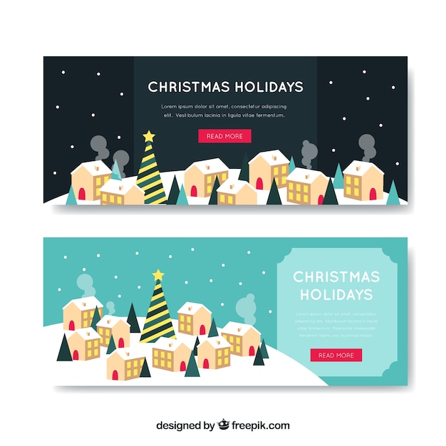Download Banners of pretty christmas village | Free Vector