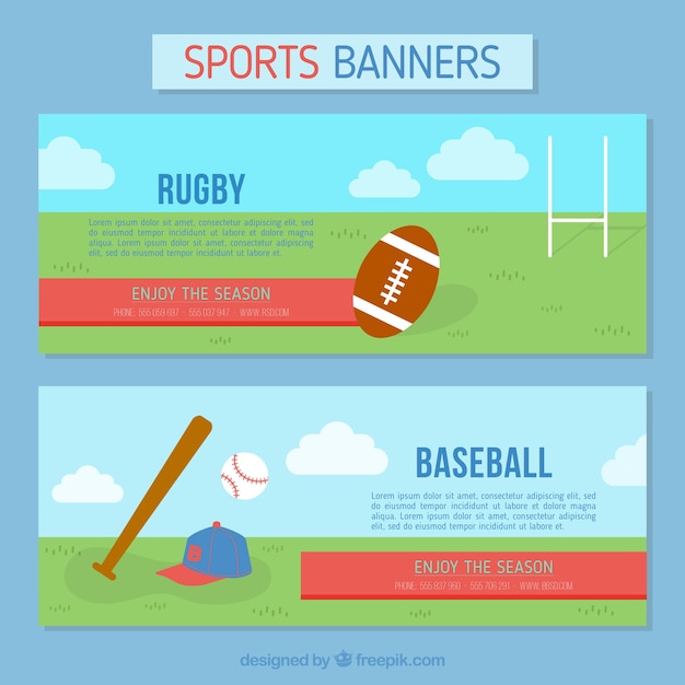 Download Banners of rugby and baseball | Free Vector