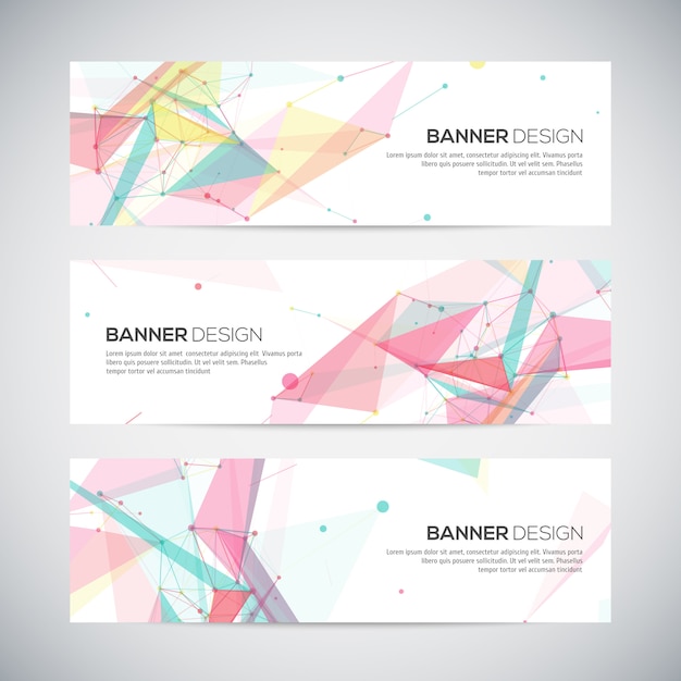 Banners set with polygonal abstract shapes Premium Vector