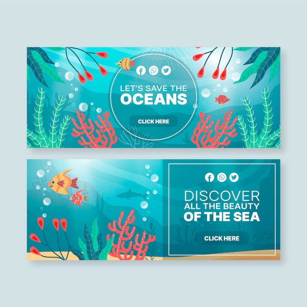 Free Vector | Banners template with oceans elements