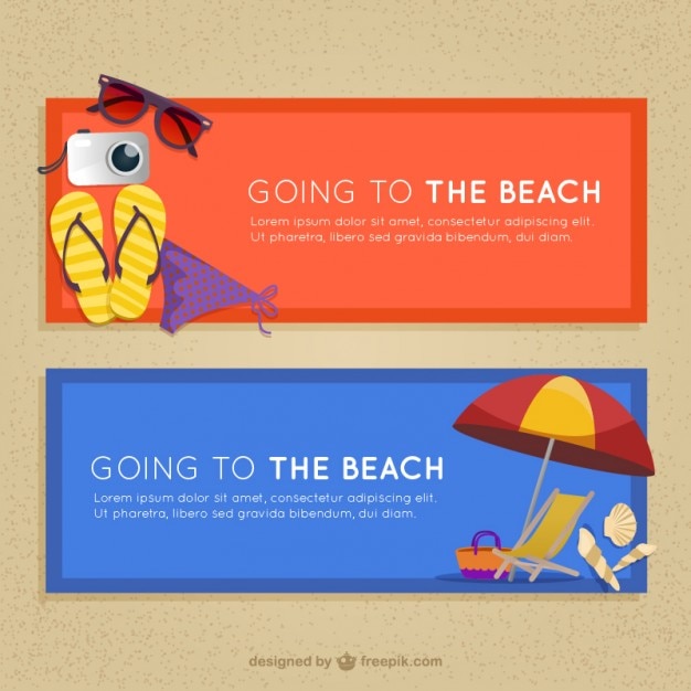 Banners with beach summer elements