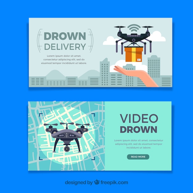 Free Vector Banners With Delivery And Video Drones