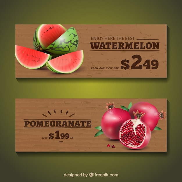 Banners with fruits in realistic style