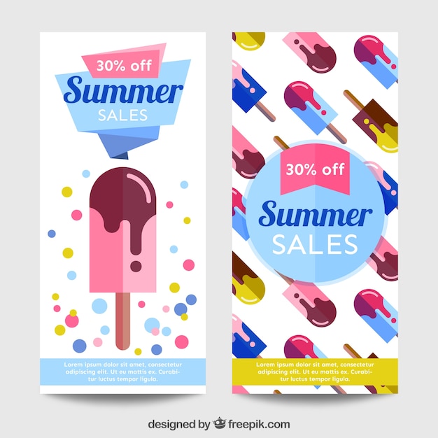 Free Vector | Banners with ice cream, summer sales