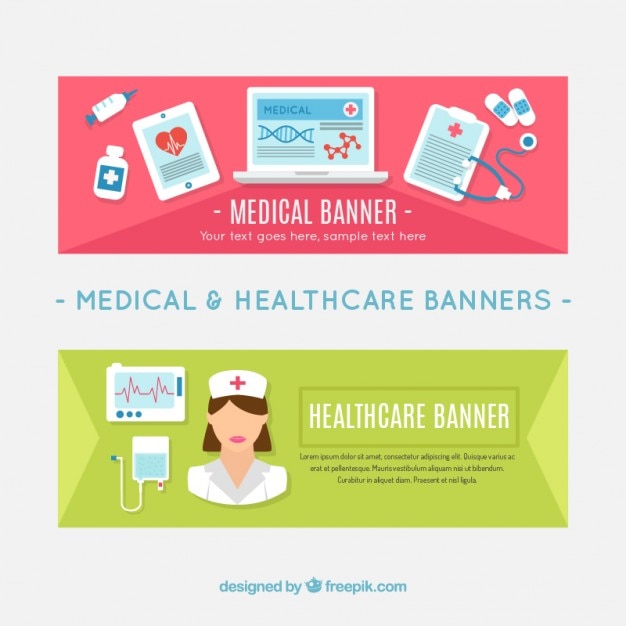 Premium Vector | Banners with medical elements and nurse