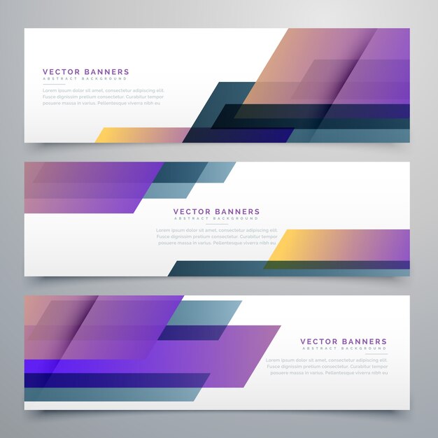 Banners with purple geometrical shapes | Free Vector