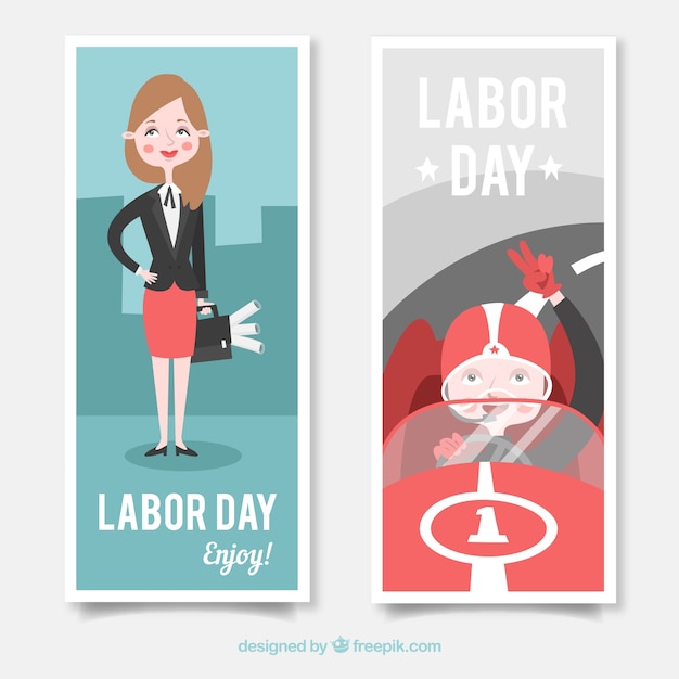 Banners with successful women on labor
day