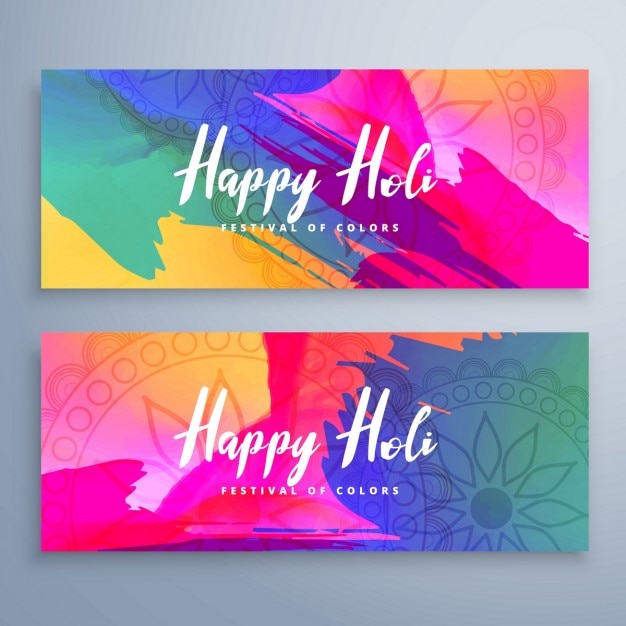 Banners with watercolors, holi festival