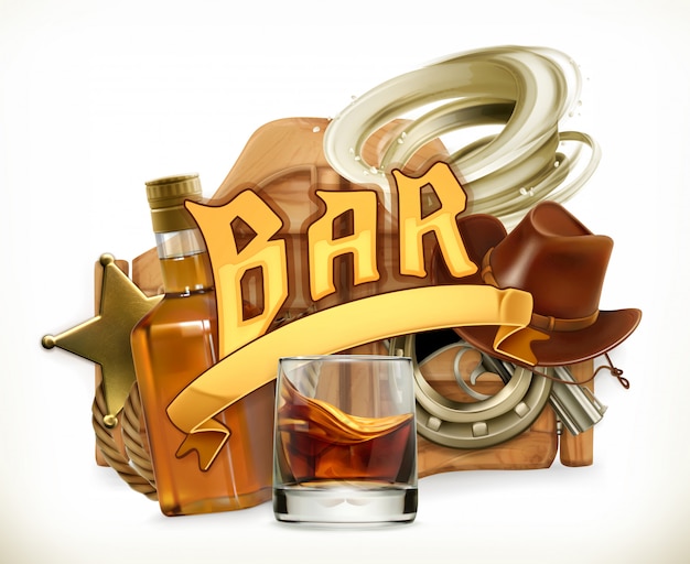 Download Premium Vector | Bar logo. western retro style. 3d emblem