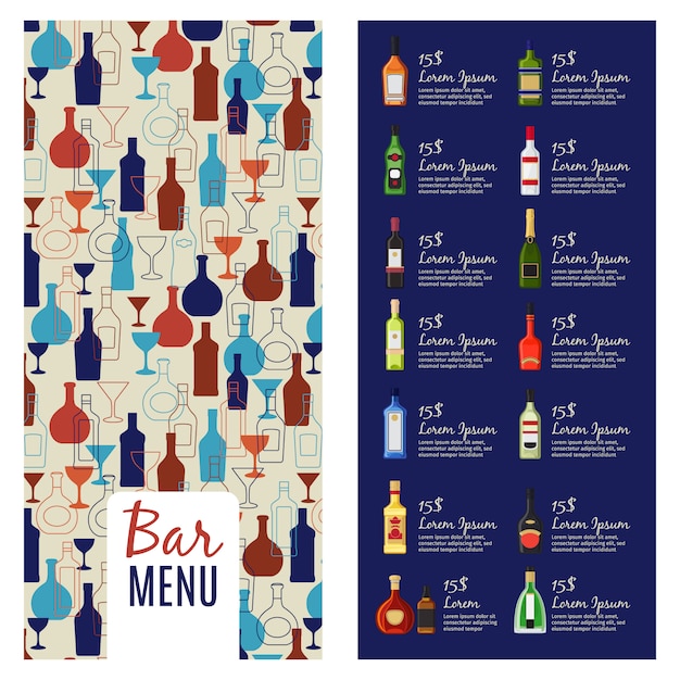 Bar menu template. alcohol menu booklet flyer template with bottles ...