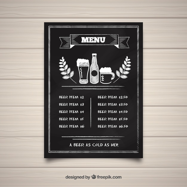 Free Vector Bar menu template in blackboard style