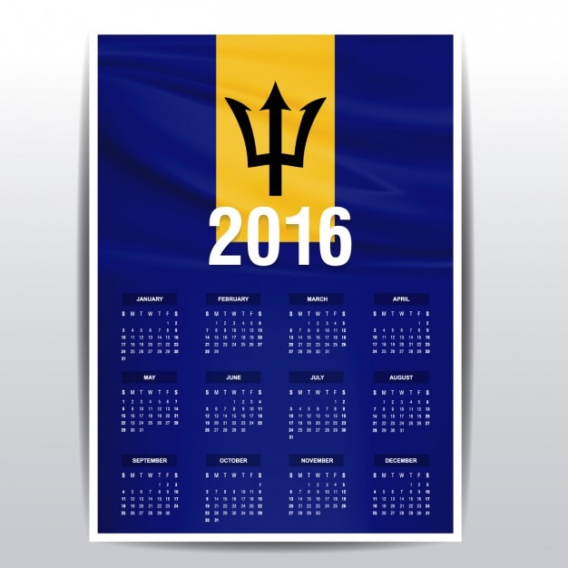 Free Vector Barbados calendar of 2016