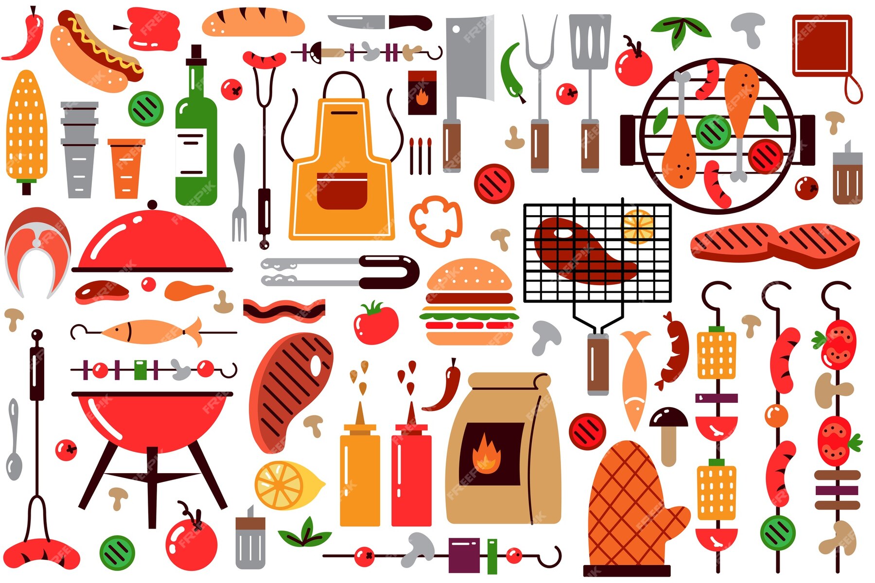 Premium Vector | Barbecue doodle set.