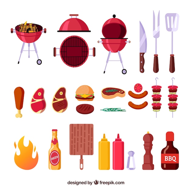 Barbecue element collection in flat design Vector | Free Download