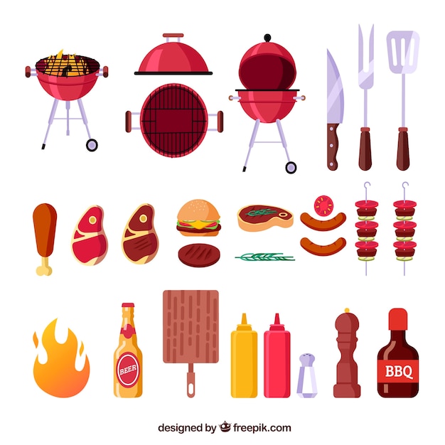 Barbecue element collection in flat
design