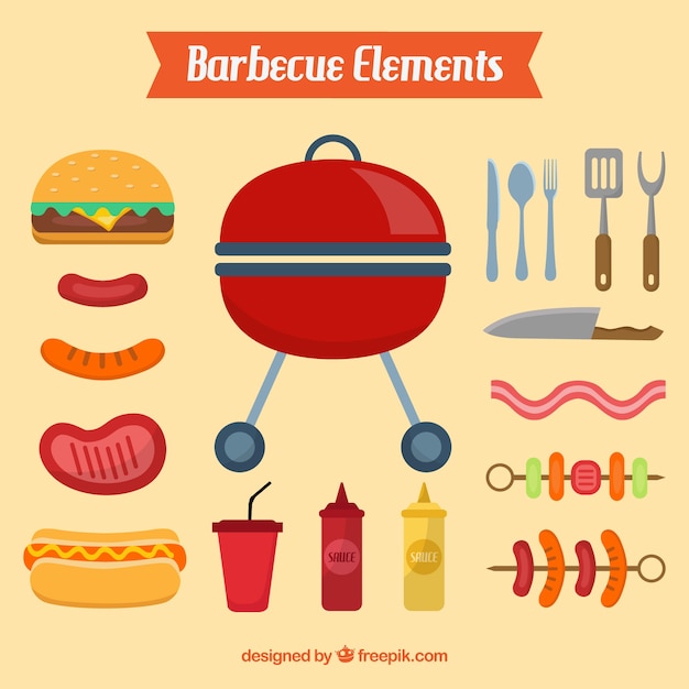 Barbecue elements in flat design Free Vector