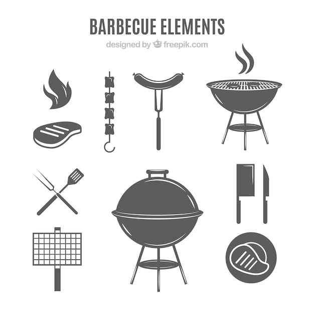 Barbecue elements in grey color