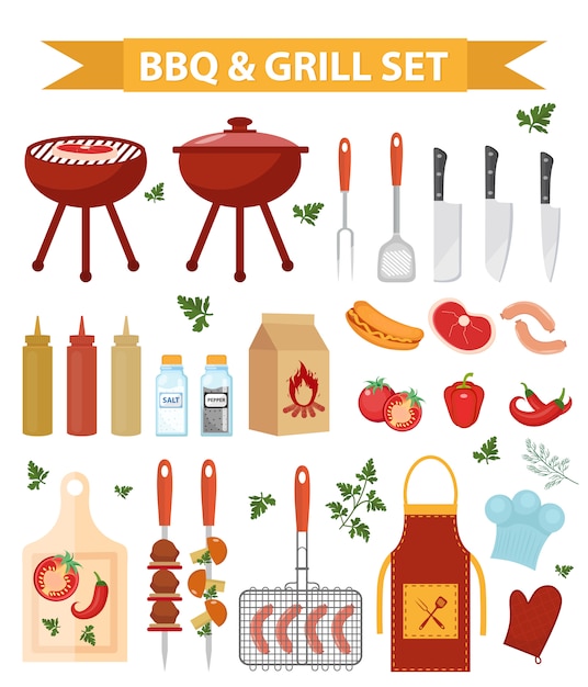 Premium Vector | Barbecue And Grill Icons Set, Flat Or Cartoon Style ...