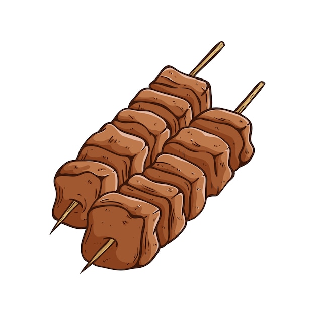 Premium Vector Barbecue meat on stick with colored hand drawn style