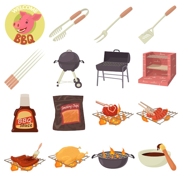 Premium Vector | Barbecue tools icons set