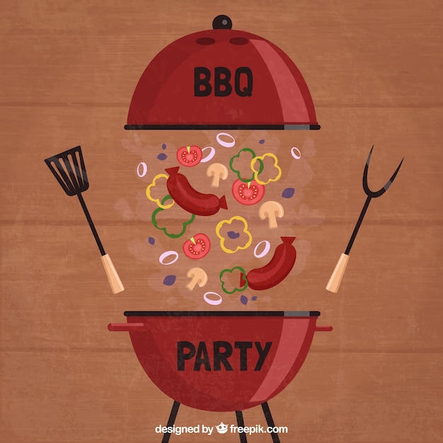 Barbecue with food in flat design