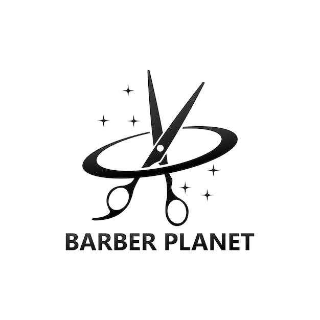 Premium Vector | Barber scissors planet logo template design