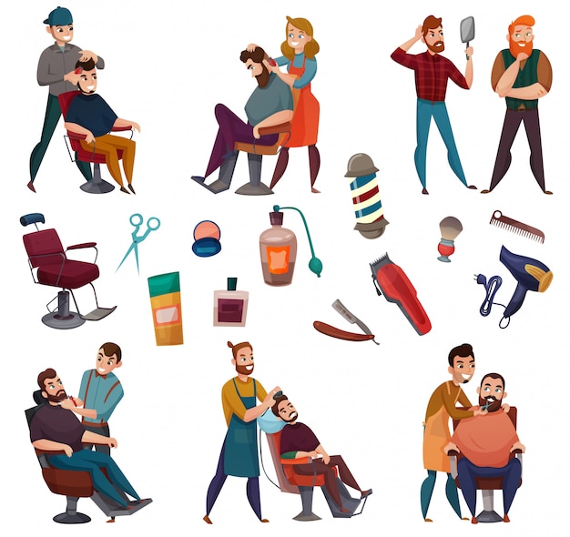 Free Vector | Barber services cartoon set