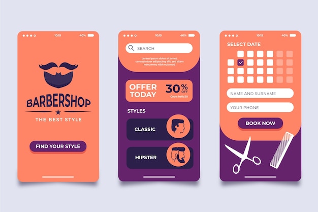 Download Barber shop booking app design | Free Vector