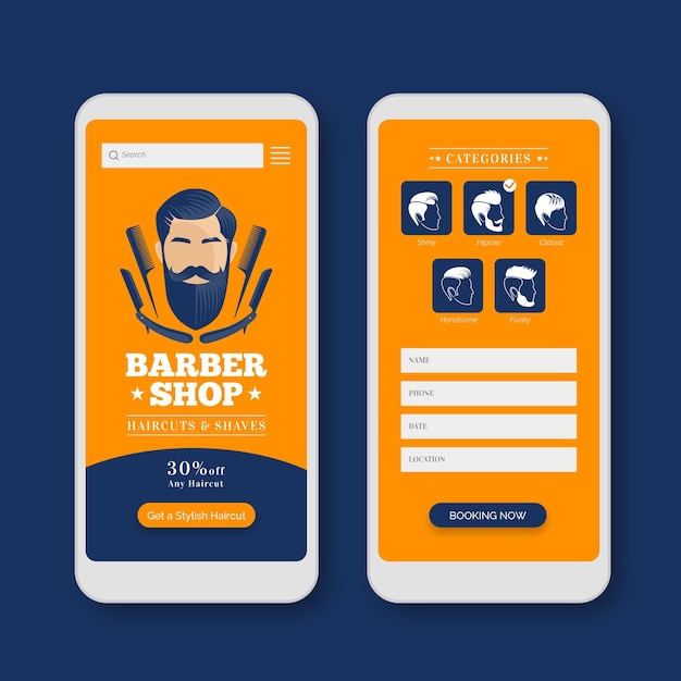 Free Vector Barber shop booking app interface template