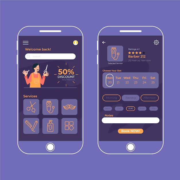 Download Barber shop booking app interface | Free Vector