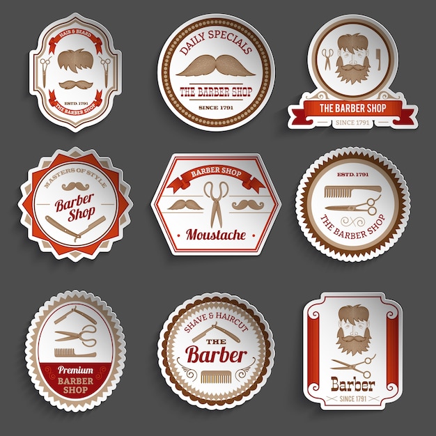 Premium Vector Barber Shop Paper Stickers Haircut And Hairdresser Accessories Set Isolated Vector Illustration