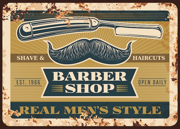 Premium Vector Barber Shop Rusty Metal Plate