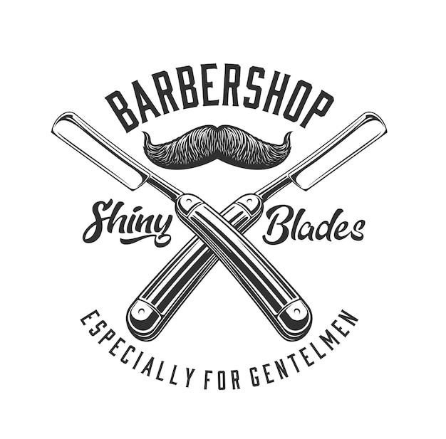 Premium Vector | Barbershop straight razor and mustache icon of barber ...